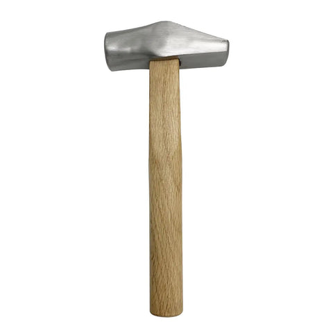 Heavy Duty Flat Faced Hammer for Jewelry Making and Metalworking with hardwood handle, silver head, and flat face for silversmithing.