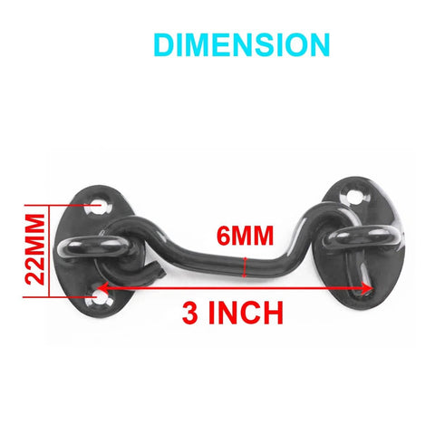 Dimensions of 3 Inch Privacy Hook And Eye Latch For Barn Door Black 2 Pack Durable Solid Iron Lock shown with measurements in mm.