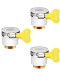 Three Piece Faucet Adapter Kit Universal Sink Hose Adapters With Two Fine Thread And One Coarse Thread For Portable Washer Garden Hose Water Filter Outer 15 To 24 Millimeter Silver No Fuss Setup, showing three adapters with yellow clamps.