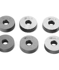 Six knurl wheels from Seven Piece Knurling Tool Set With Diagonal And Linear Knurl Wheels For Lathe Cutter Machine 0.5mm 1mm 2mm