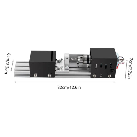 Mini Lathe Beads Polisher With Aluminum Alloy Body, 32cm long, 7 speed settings features, ideal for precise woodworking.