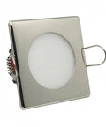 predolo Square LED Recessed Light Dimmable Indoor Lighting Spring Clip, 5W in polished silver finish with round light cover.