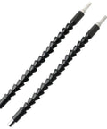 Two black flexible drill bit extension with magnetic hex shaft for tight spots, bendable screwdriver extension that reaches hard to access angles, great for drill bits and adapters in any kit, two piece set.