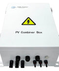 Built Tough 3 String Solar Array Combiner Box With Prewired MC4 Plugs 60 Amp 200 Volt For 10Kw Photovoltaic Panels on a white background.