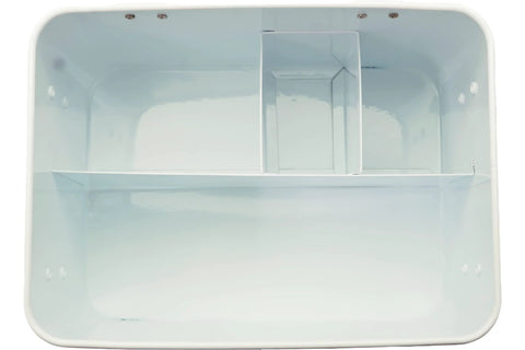 Blue enamel metal first aid box interior with removable tray