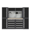 Badass Industrial Tool Cabinet With Sturdy Wooden Workbench And Heavy Duty Steel Pegboard, Pro Grade Garage Workspace And Massive Storage Rack For Real Jobs with multiple drawers and storage.
