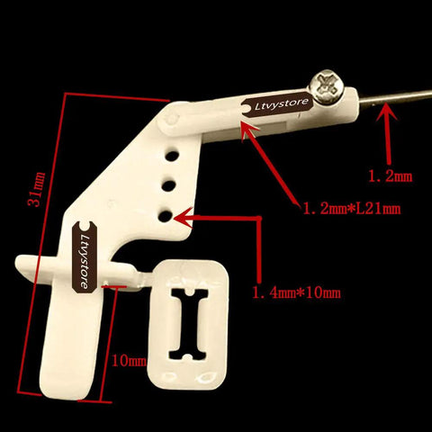 RC aircraft push rod and nylon control horn with dimensions, part of 20 Pcs Adjustable Push Rod Connector Linkage Stopper kit