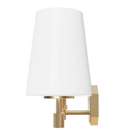 Nolita Vanity Light With Alturas Gold Finish And Cased White Glass, side angle, single fixture for modern interiors.