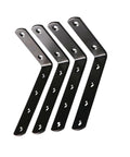 Four iron L corner brackets in a line for Iron L Corner Bracket Set Four Pack For Loose Joints Beef Up Multi Point Fastening