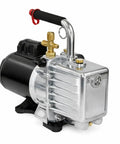 Built Like A Tank SBR Rubber Vacuum Pump Feet Push In Mount Engineered For DV Series Equipment Kickass Vibration Isolation Pads 1 Inch Outer Diameter Half Inch Stem Replacement Pack Of 8 next to a vacuum pump with metallic finish and handle.