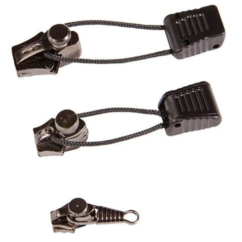 Three Piece Zipper Repair Kit With Multiple Sized Sliders In Nickel Or Graphite Finish For Quick Fixes To Broken Zippers