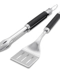 Precision Tongs And Spatula Grilling Tool Set with Hands Free Locking Tongs and 3 Sided Beveled Spatula on white background