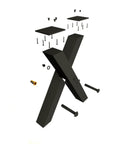 Exploded view of Beefy Heavy Duty 28 Inch Black Metal Table Legs Set Of 2 X Frame Design for indoor outdoor use