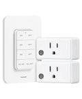 Remote Control Outlet With Wireless Wall Switch Plug And Play Setup Two Independent Outlets You Control Separately Or Together 200 Ft RF Range Compact Wall Mount 15 Amp 1875 Watt For Lamps Lights And Household Appliances