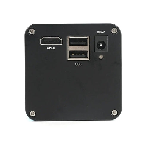HDMI Microscope Camera With IMX385 Sensor, Automatic Motorized Z Drive, 3D Stereo Zoom Up To 150X, C Mount Lens, Measuring Or Not Measuring Mode, Plug And Play Pro Grade Setup For Lab, Class, And DIY Microscope Work, rear ports view