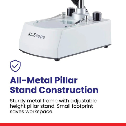 Cordless LED Stereo Microscope With Dual Illumination 20X And 40X Magnification Widefield Glass Optics Forward Binocular Head Sturdy All Metal Pillar Stand Awesome For Lab Work Education Electronics And Crafting, all-metal pillar stand