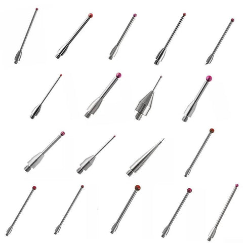Set of CMM touch probe styluses with ball-tip ends; M3 threaded carbide stems, assorted sizes
