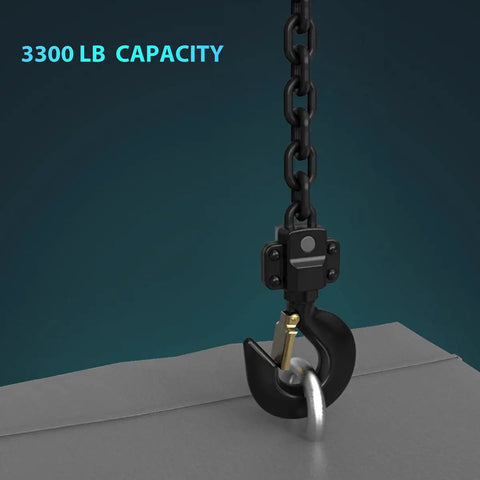 Beefy Lever Chain Hoist 1.5 Ton Capacity With 10ft G80 Chain showing hook under tension in lifting operation