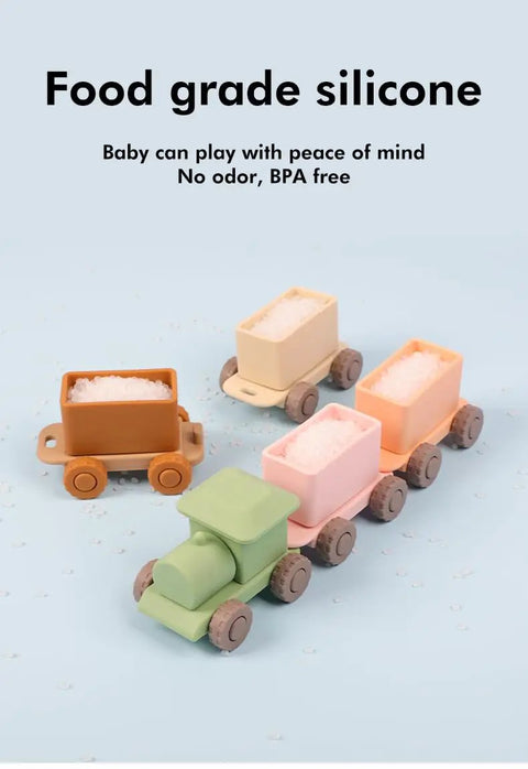 Game Changing BPA Free Silicone Toy Train For The Kiddos, colorful stacking blocks made of food-grade silicone.