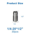 30 Pack 1/4-20 X 1/2 Inch Stainless Steel Set Screws Hex Allen Head Socket Bolts Cup Point Internal Drive