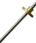 Close-up of the 100 Millimeter T5x2 Lead Screw and Brass Nut Kit for 3D Printer and CNC Z Axis 1mm Pitch Two Starts Two Millimeter Lead