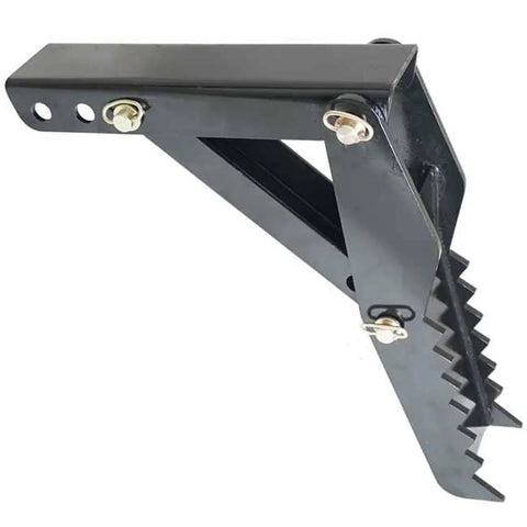 24 Inch Backhoe Thumb Clamp Weld On Folding Adjustable One Half Inch Steel Plate Assembly with jagged teeth detail