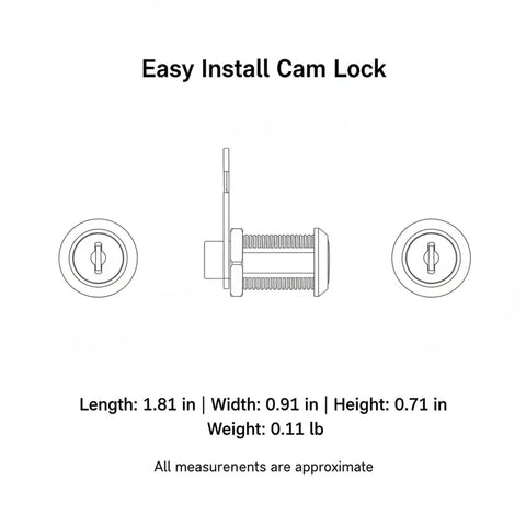 Diagram of Cam Lock For Cabinets And Drawers, Quick Install Zinc Alloy Security Lock With Keys, 1 Pack dimensions.