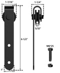 Diagram of measurements for Super Mini Cabinet Sliding Barn Door Hardware Kit For Wardrobe And TV Stand, black, with bolt details.