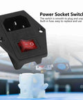 Three Piece AC Power Socket Switch With Built In Light Four Pin for 3D Printer CNC Machine Electronics Enclosure shown above a printer