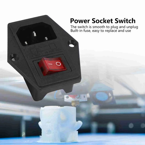 Three Piece AC Power Socket Switch With Built In Light Four Pin for 3D Printer CNC Machine Electronics Enclosure shown above a printer