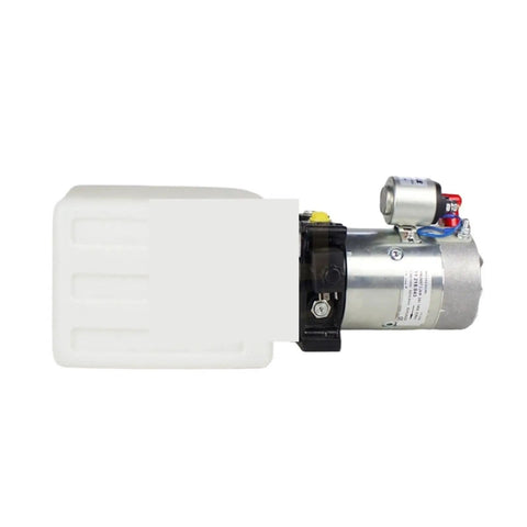 24V hydraulic power unit for electric stacker trucks, featuring a heavy duty pump pack and stability under load during shifts.