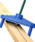 TorSor blue plastic center scribe locator tool with two legs for marking centerlines on wood