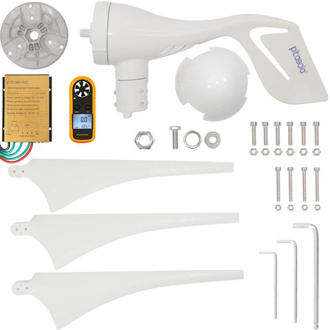 Wind Turbine Generator 400W 12V With Three Blade Nylon Carbon Fiber Blades For Home Use, Low Wind Speed Starting At Two Point Five Meters Per Second, Includes Charge Controller And Efficient Windmill components included.