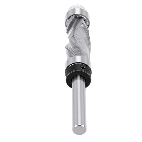 Top Picks Pocreation Compression Flush Trim Router Bit For Precise Woodwork Jobs with 1/4 Inch Shank And 1/2 Inch Cutting Diameter, showing steel construction and cutting edge.
