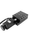 Knockout Precision Motorized Linear Translation Stage With Electric X Axis Displacement Platform And Silent Stepper Motor Drive, showing black aluminum build with motor.