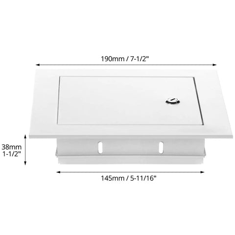 Heavy Duty Aluminum Alloy Access Panel 6X6 Inch Service Door For Wall And Ceiling Electrical Repair With No Sweat Screwdriver Latch Opening and Rock Solid White Finish Built To Outlast The Rest, top view with dimensions.