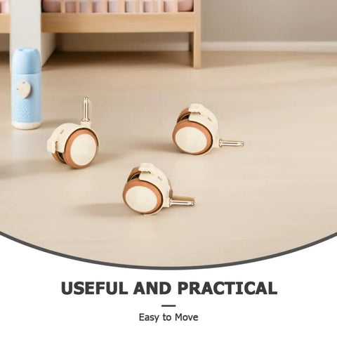4pcs Crib Caster Wheel Set with Grip Neck Stem, PU Silent Locking on wooden floor for easy movement and versatile use.