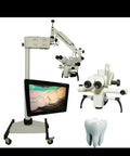 Pro Grade Dental Microscope With Tiltable Head And 5 Step Zoom Full Accessories Kit 24 Inch 4K Display For Sharp No Fuss Visualization And High Magnification Optics For Precise Procedures, on wheeled stand