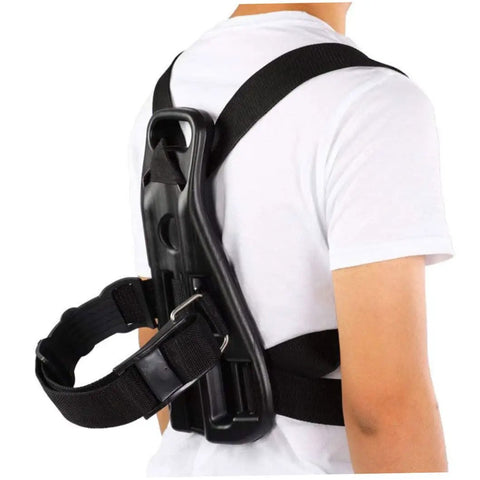 Tank Backpack With Anti Skid Holder For Oxygen Cylinders Dive Tank Bracket on person, showing adjustable black nylon straps
