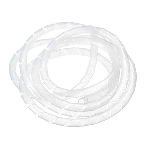 White spiral cable wrap sleeve coil, flexible wire management loom with flame retardant properties.