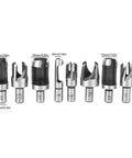 High Carbon Steel Wood Plug Cutter And Dowel Maker Tool Fits Bench Drills And Electric Drills, set of eight bits in various sizes.