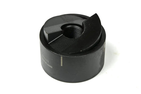 Slug Splitting Conduit Punch Die for Hydraulic Knockout Driver Heavy Duty One And A Half Inch Fitting Size Nine Ton Punching Force Fits Three Quarter Inch Draw Studs Works With Steel Stainless Brass Copper Aluminum Soft Alloys close-up view