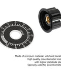 Potentiometer Knobs With Digital Dials, Knurled Volume Control Caps, 6mm Shaft, 27mm Diameter Scale Plates For DIY Electronics And Audio Equipment, Pack Of 5 showing knob and scale plate separately