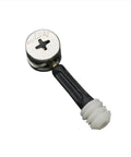 Heavy Duty Aluminum Furniture Connector Kit With Advanced Three In One Screw Design For Quick Wood Tenon Assembly and smooth hinge function, close-up view of a metallic screw with black and white casing.