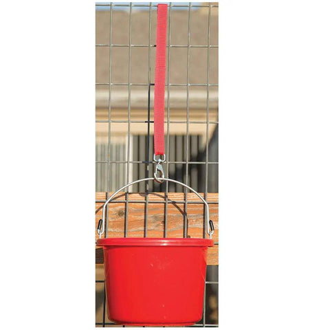 Red 1 Inch Poly Bucket Strap With Nickel Plated Snap 24 Inch Long Durable Utility Tie Down For Gear Luggage Trunk Outdoor Hauling Heavy Duty Build Weather Resistant Snap For Secure Luggage Gear Or Equipment attached to red bucket