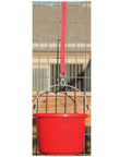 1 Inch Wide Poly Bucket Strap With Nickel Plated Snap 24 Inch Length Black Heavy Duty Utility Tie Down For Buckets Durable Quick Connect Strap No Fuss Clip For Everyday Use Great For Home Shop And Garage. Red bucket hanging from wire fence with nickel snap strap