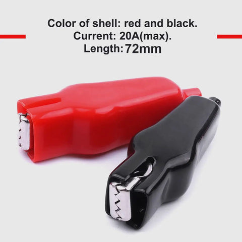 Heavy Duty 20 Amp Insulated Spring Loaded Alligator Clips For Electrical Testing, Red and Black, 72mm Long, PVC Coated
