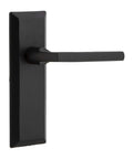 Keep Plate With Dirk Lever In Black Iron For Modern Doors, Matte Black Hardware Set With Clean Lines, Heavy Duty Steel