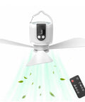 Portable 18 Inch Outdoor Ceiling Fan With Light And 15600mAh Battery, showing fan and remote control