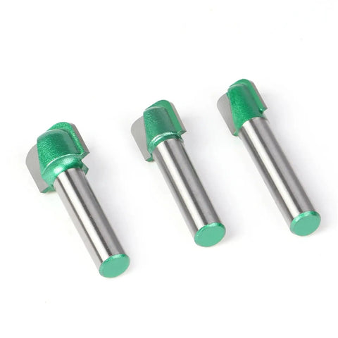 Heavy Duty 8mm Shank Solid Carbide Round Nose Router Bit For Woodworking CNC Bowl Tray Milling Cutter trio with green tips.